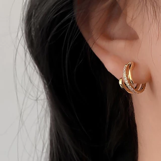 ( ต่างหูหนีบ ขดลวด ) ต่างหูห่วง สีทอง