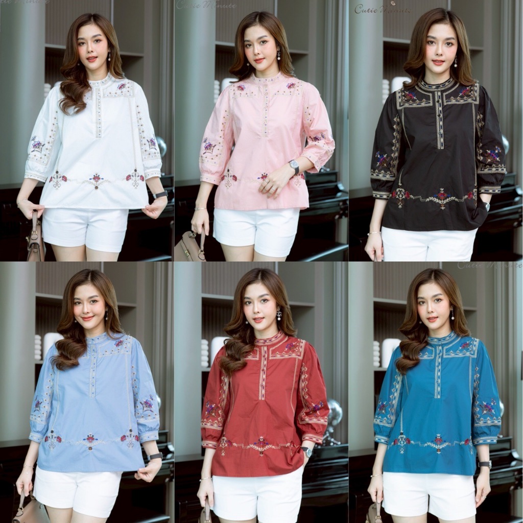 Cutie Minute CT7818 เสื้อCotton💯% เกรดพรีเมี่ยม งานปักสไตส์วินเทจโดดเด่นทั่วตัวเลยค่ะ