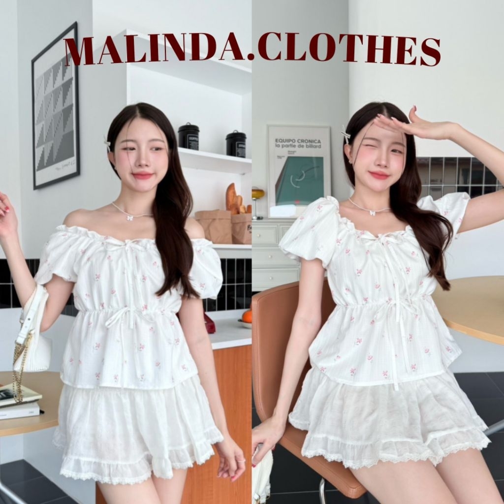 MALINDA​ เสื้อแขนบอลลูน​ แต่งโบว์ ลายดอกน่ารัก อก30-36​นิ้ว​ (ซับในช่วงอก)​ 🐈‍⬛⸝⋆ พร้อมส่ง