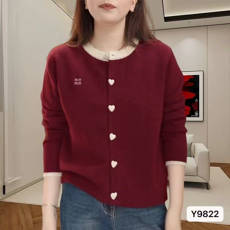 เสื้อสเวตเตอร์ถักแขนยาว เสื้อคาร์ดิแกนคอกลมปักลายใหม่