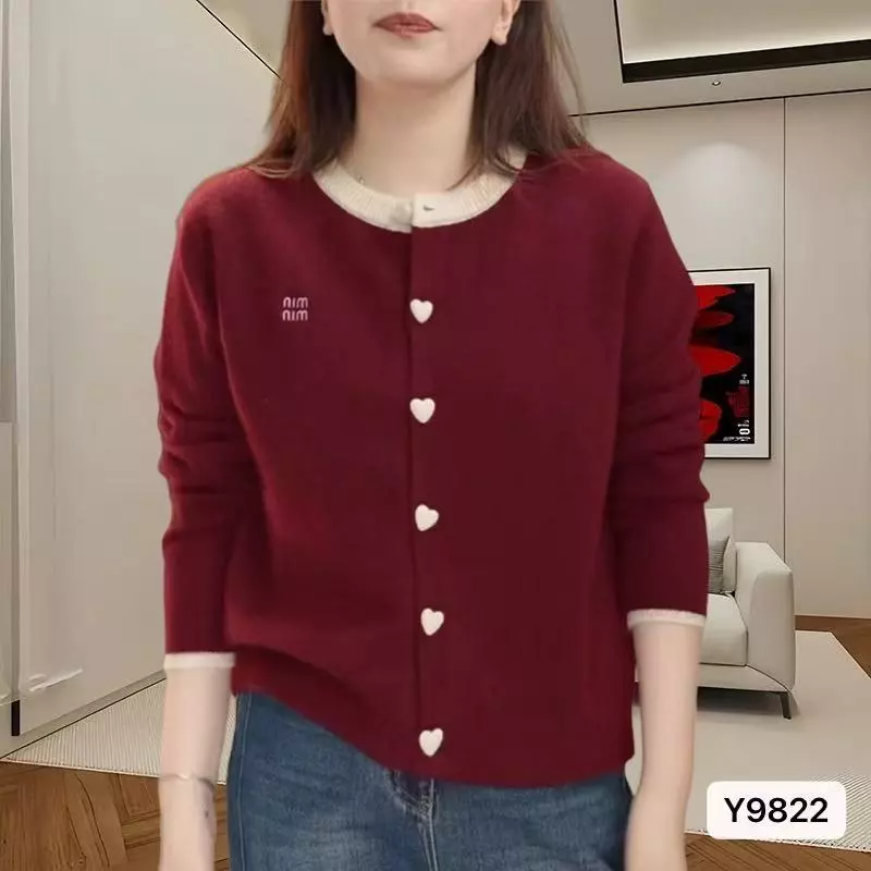เสื้อสเวตเตอร์ถักแขนยาว เสื้อคาร์ดิแกนคอกลมปักลายใหม่