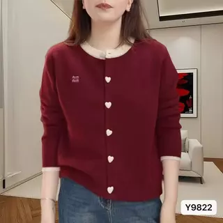 เสื้อสเวตเตอร์ถักแขนยาว เสื้อคาร์ดิแกนคอกลมปักลายใหม่