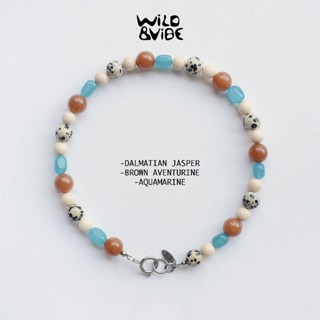 สร้อยลูกปัดหินแท้ผสมโทนฟ้าน้ำตาล– Dalmatian Jasper, Brown Av…
