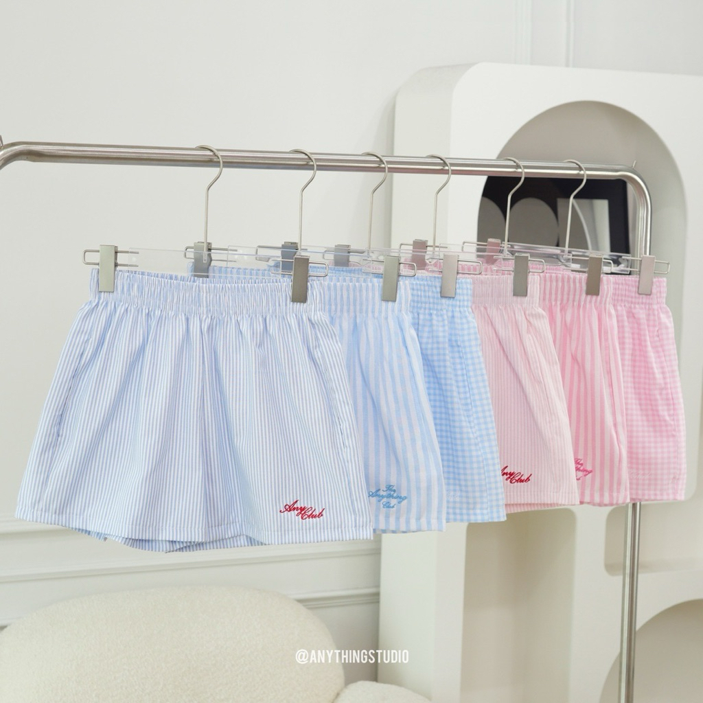 กางเกงขาสั้น Boxer shorts ลายริ้ว งานปัก by Anything.studio