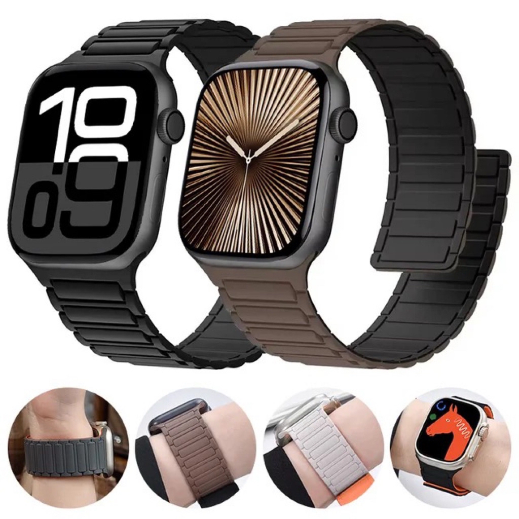 🇹🇭 พร้อมส่งจากไทย สายซิลิโคนแม่เหล็ก ใช้สำหรับ iwatch ทุก series Ultra/11/10/9/8/7/6/SE/5/4/3/2/1 สายแม่เหล็ก สายซิลิโคน
