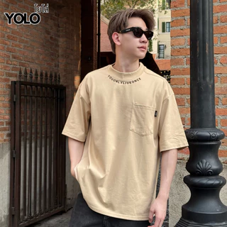 YOLO เสื้อยืด OVERSIZE เสื้อยืดแขนสั้น คอกลม แขนสั้น สีพื้น ลายปัก Y2364