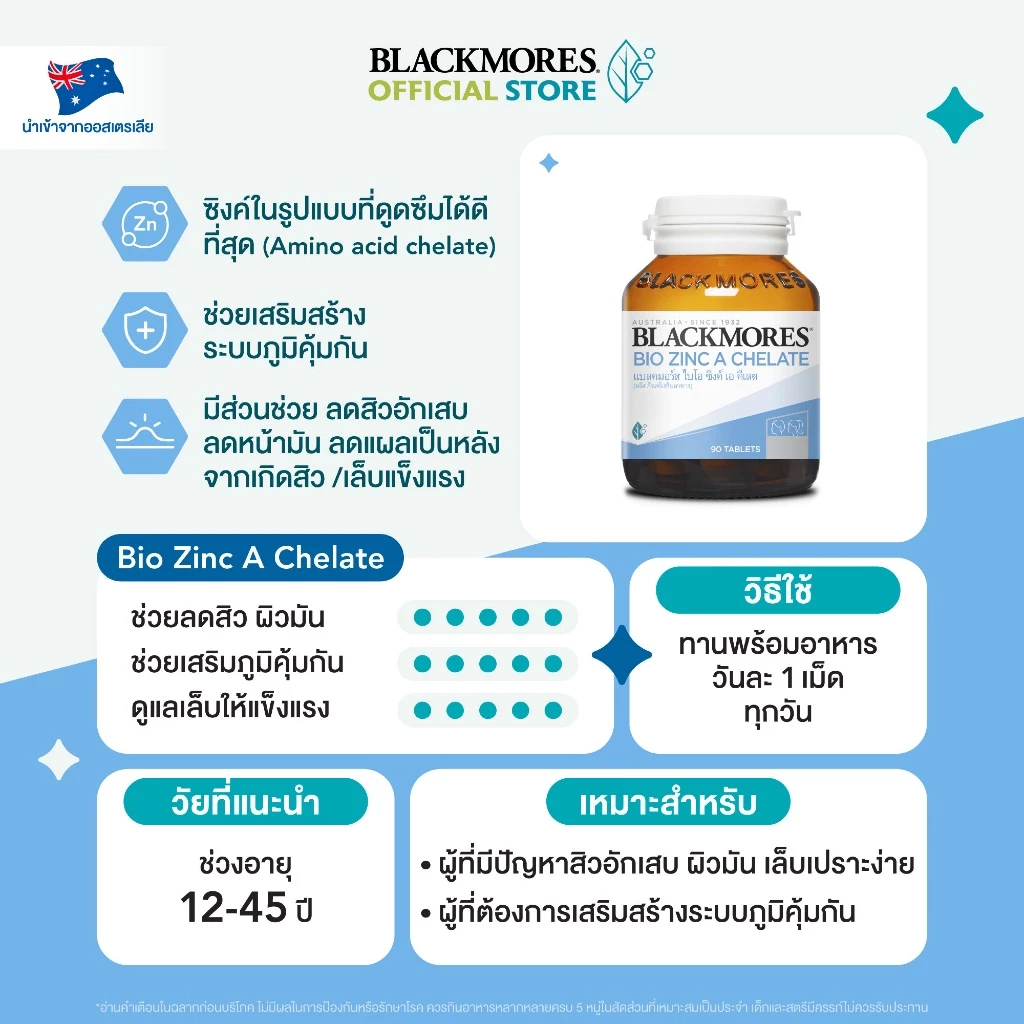 Blackmores Bio Zinc A Chelate (90 tabs) แบลคมอร์ส ไบโอ ซิงค์ เอ คี เลต (90 เม็ด) thumbnail 5