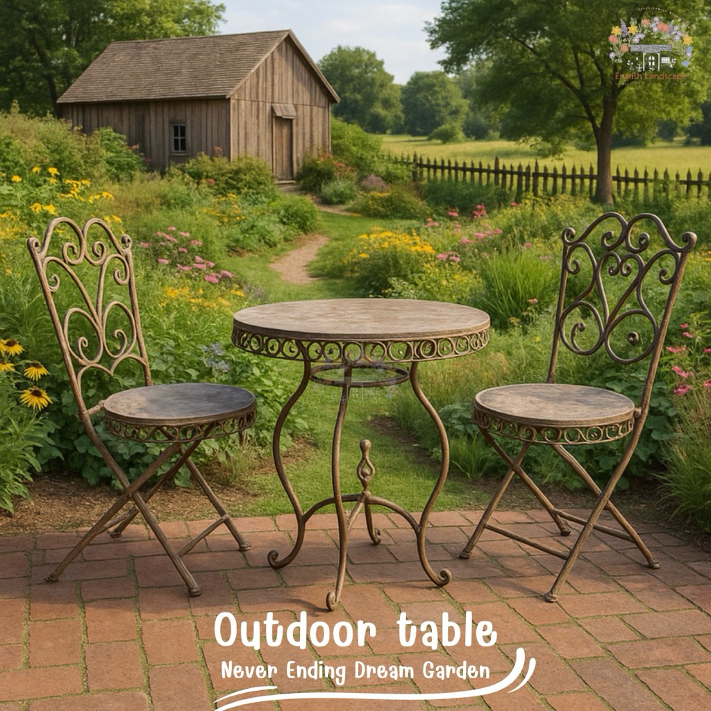 🪑 เซตโต๊ะสนามเหล็กดัดวินเทจ 3 ชิ้น สไตล์ Farmhouse English Garden