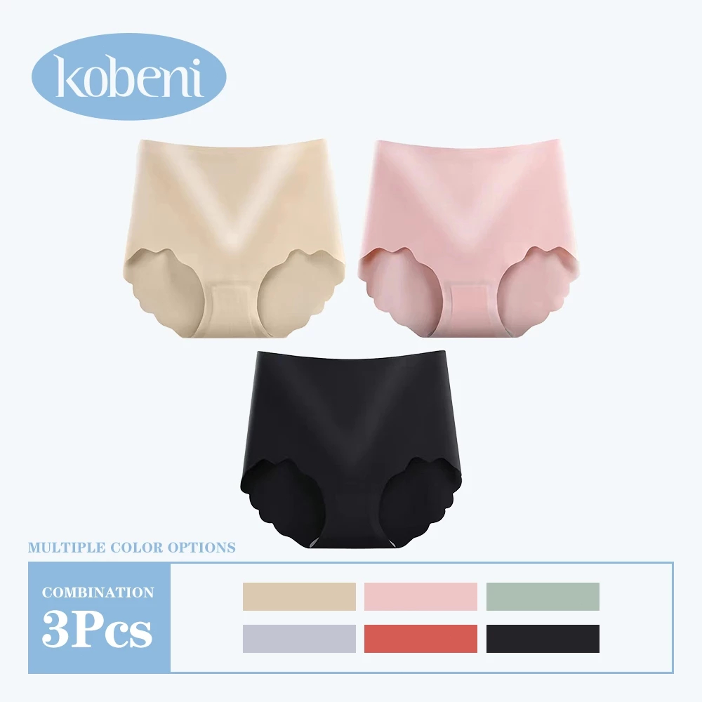 ⭐KOBENI⭐【แพ็ค 3ตัว】กางเกงในไร้ขอบ เอวสูง ยืดกระชับคืนตัว ผ้านิ่มเย็น ใส่สบายมาก 