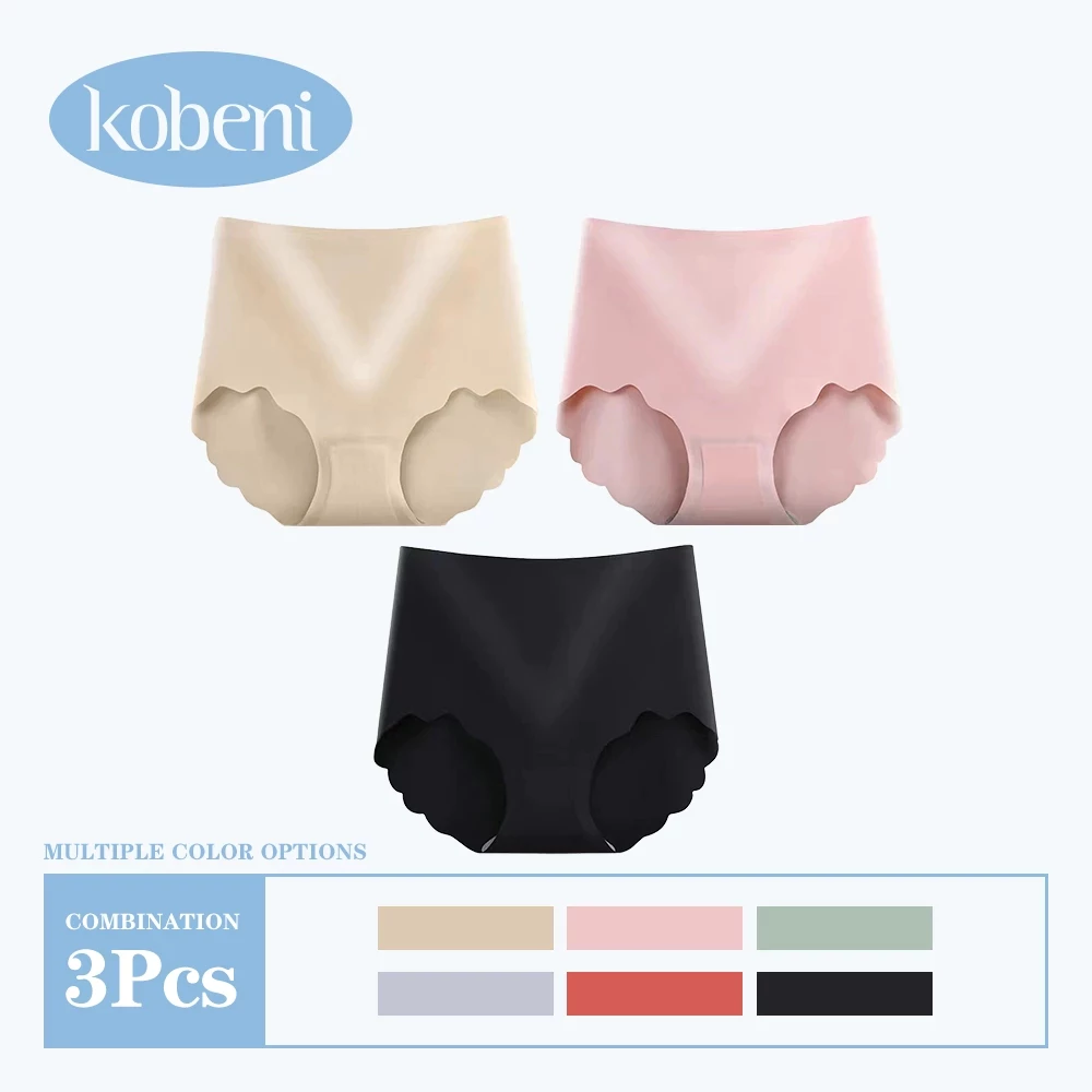 ⭐KOBENI⭐【แพ็ค 3ตัว】กางเกงในไร้ขอบ เอวสูง ยืดกระชับคืนตัว ผ้านิ่มเย็น ใส่สบายมาก ขนาด L-XL