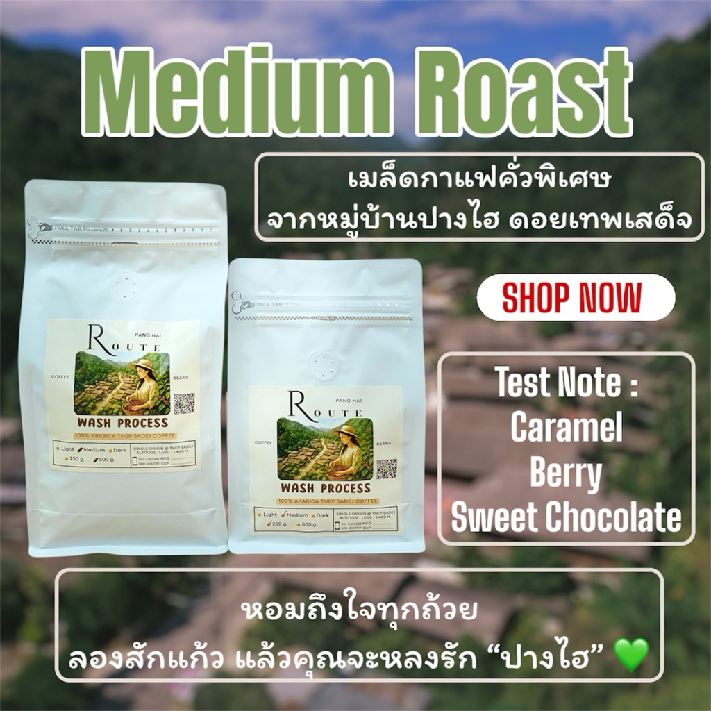 ROUTE PANGHAI  เมล็ดกาแฟคั่วกลาง จากดอยเทพเสด็จ