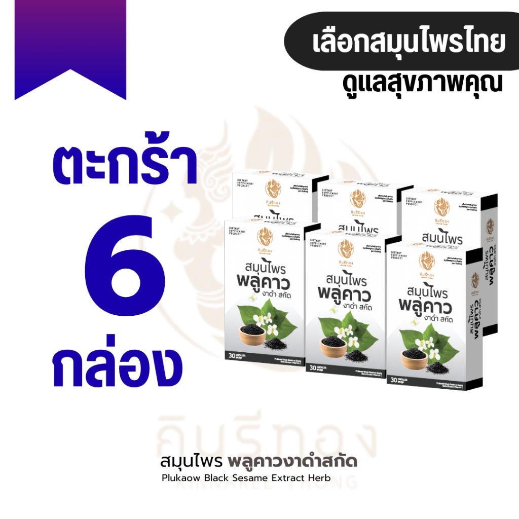 Kinnaree Thong (กินรีทอง) ผลิตภัณฑ์เสริมอาหาร สมุนไพร พลูคาว งาดำสกัด (แพ็กสุขภาพ 6 กล่อง)
