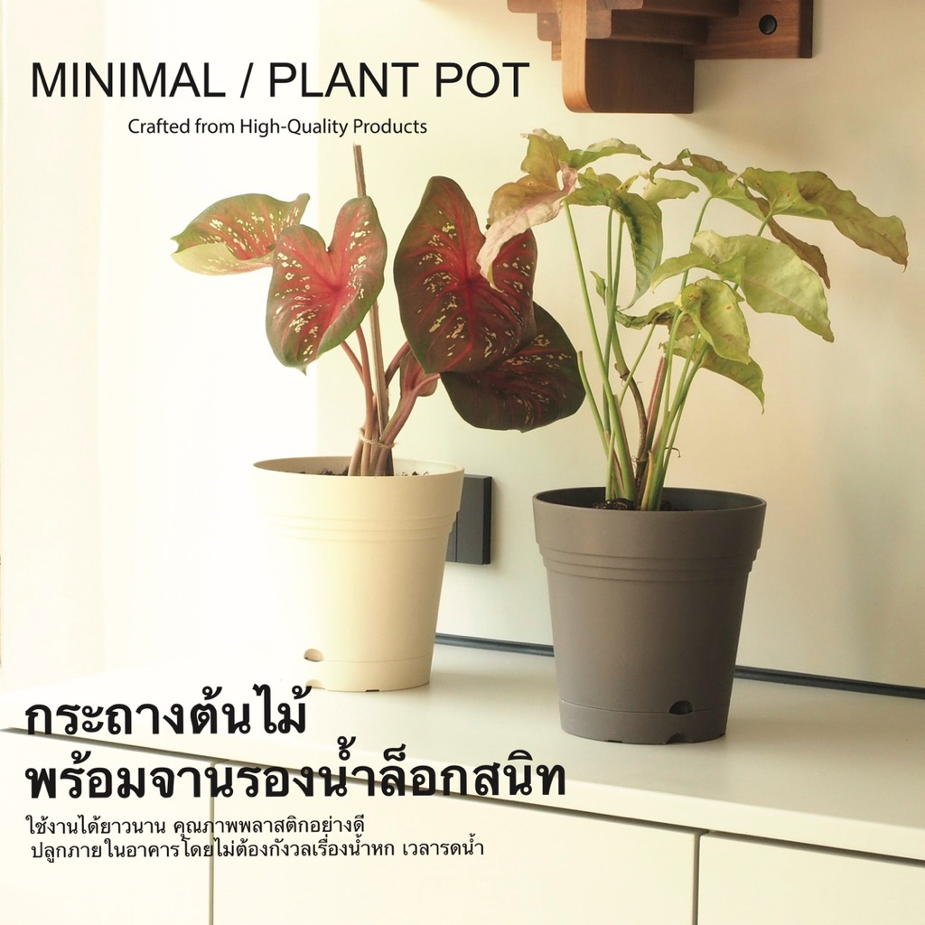 SKILLED 🪴 กระถางต้นไม้ มินิมอล พร้อมจานรองเข้าล็อกสนิท