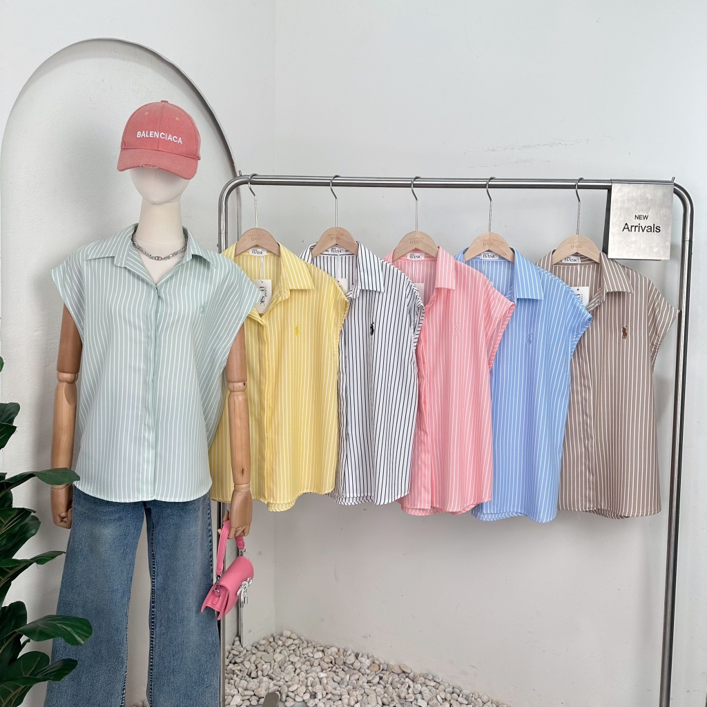 Mook_shop เสื้อเชิ้ตแขนล้ำลายริ้วปัก เสื้อผ้าแฟชั่น เสื้อผ้าผู้หญิง