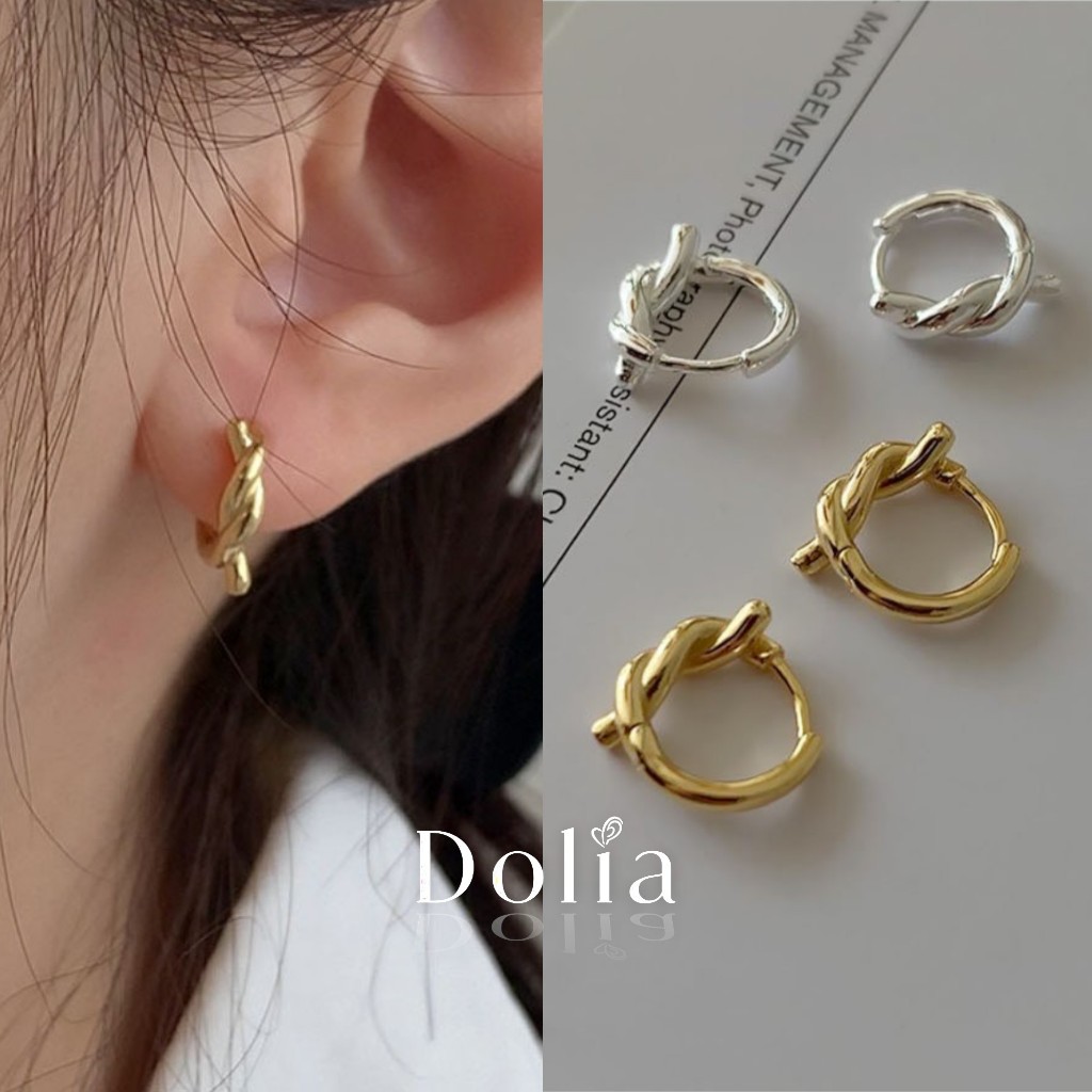DOLIA [พร้อมส่งจากไทย] ต่างหูห่วงเงินแท้ S925 ต่างหูทรงผูกปม ต่างหูสไตล์เกาหลี ราคาต่อ 1 คู่ A05