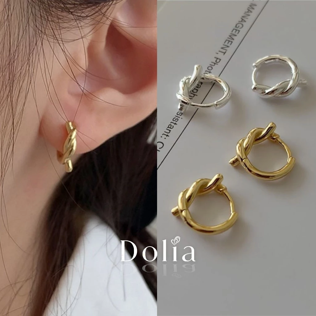DOLIA [พร้อมส่งจากไทย] ต่างหูห่วงเงินแท้ S925 ต่างหูทรงผูกปม ต่างหูสไตล์เกาหลี ราคาต่อ 1 คู่ A05