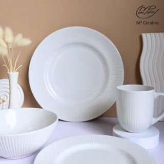 [ลดสูงสุด 80%] NP Ceramic จานเซรามิค จานอาหาร สีขาวมีลาย พรี…