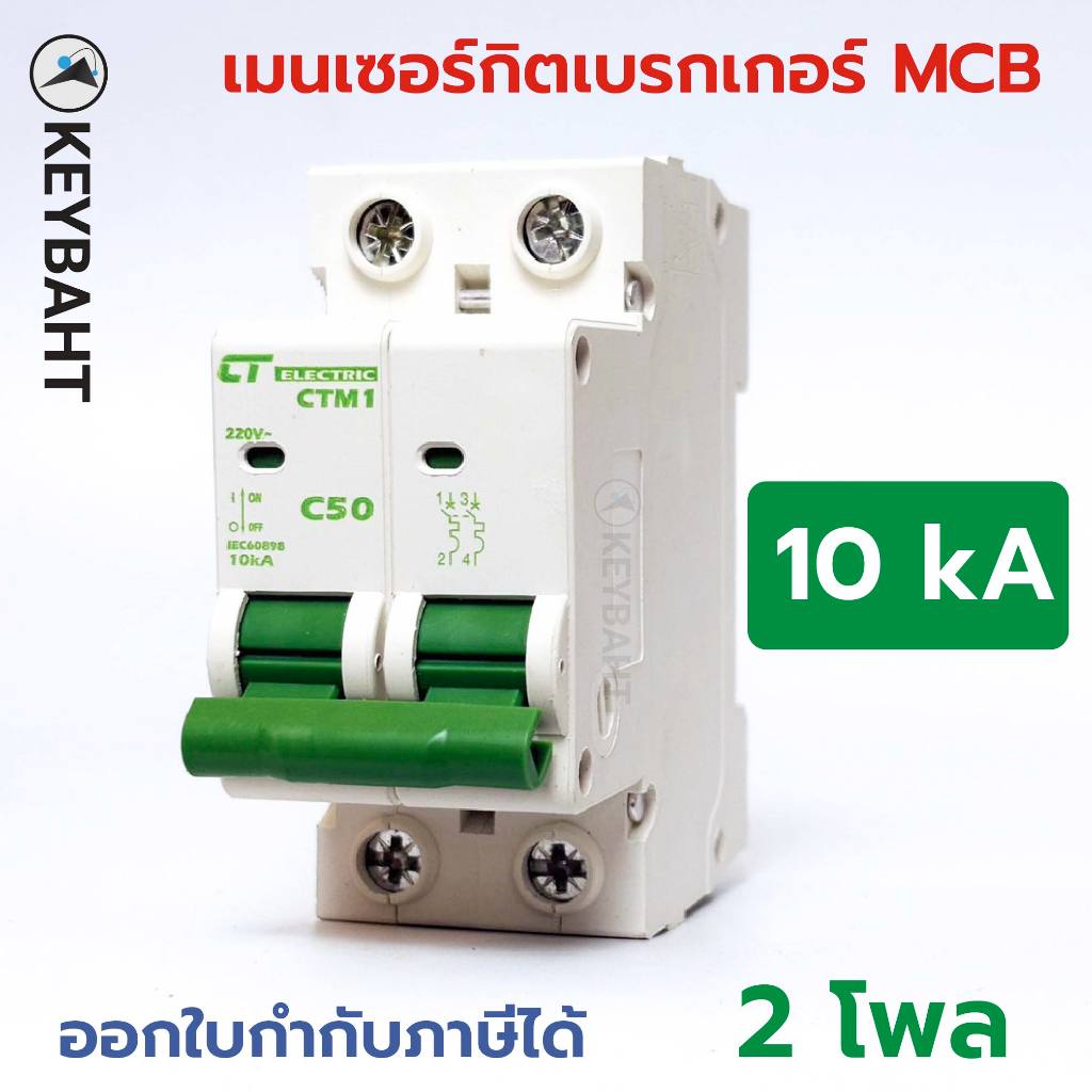 MCB เมนเซอร์กิตเบรกเกอร์ 2 pole ป้องกันการใช้ไฟเกินและไฟฟ้าลัดวงจร CT Electric