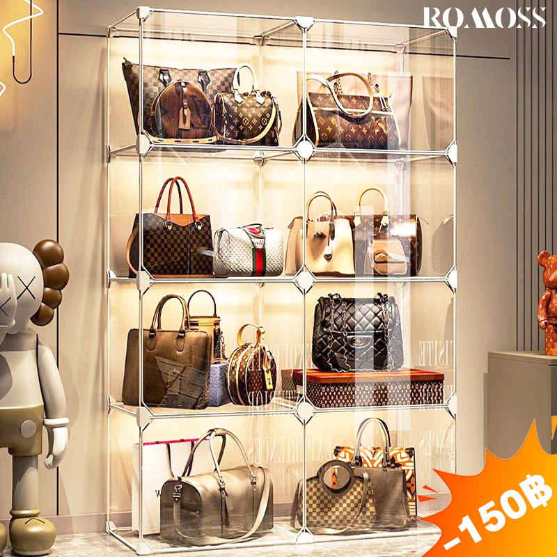 ROMO ตู้โชว์โมเดล ตู้เก็บกระเป๋า ตู้เก็บของใช้ในบ้าน กล่องโชว์โปร่งใสสุดหรู เก็บกระเป๋า แสดงผลกันฝุ่นตู้เก็บของ