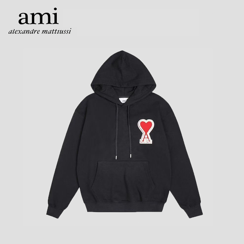 『 AMI Paris 』🇰🇷 เสื้อฮู้ด Ami Paris Hoodie Love เสื้อฮู้ดหลวมปักโลโก้หัวใจใหญ่