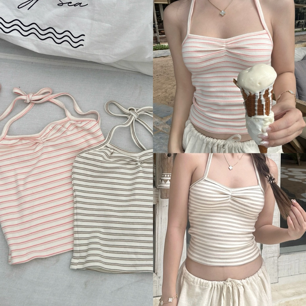 Serlyn | Gelato top🍨 เสื้อสายเดี่ยวฮอลเตอร์ลายทาง ผ้าคอตตอนนิ่มใส่สบาย