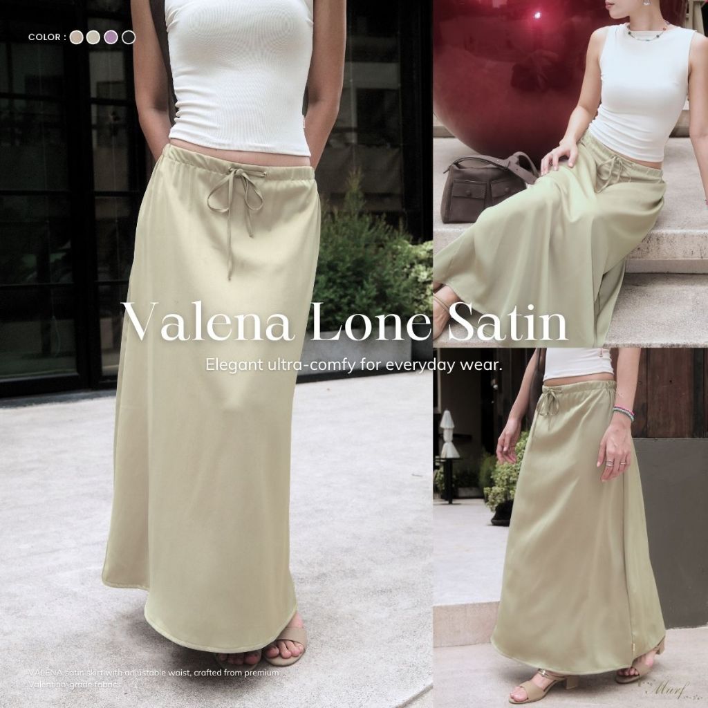 VALENA LONG SATIN | กระโปรงผ้าซาตินวาเลนติโน่ ฟรีไซส์ เอวปรับได้ ผ้าเกรดดีคุณภาพ | MURF B149