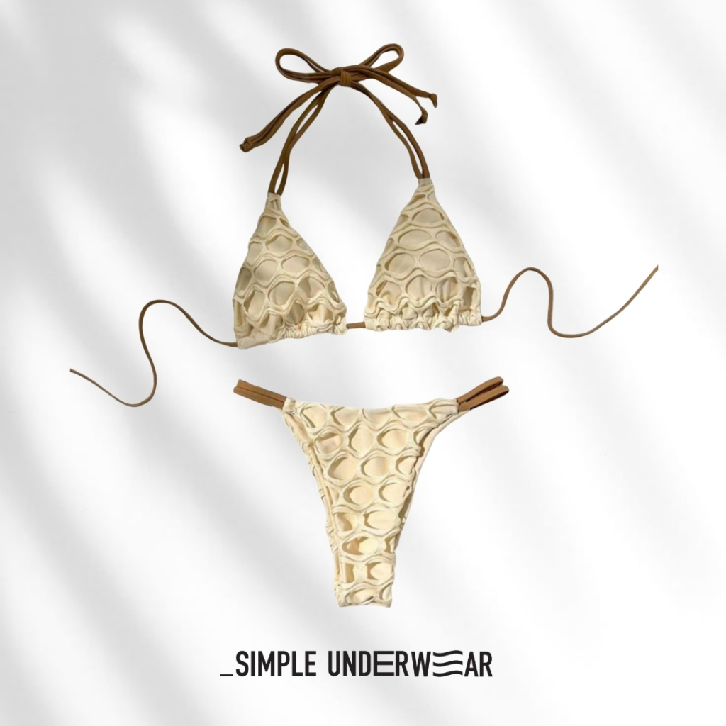 399 Simple Underwear บิกินี่ สีพื้น สีแอปริคอท เนื้อผ้าหน้า ดีไซน์เก๋