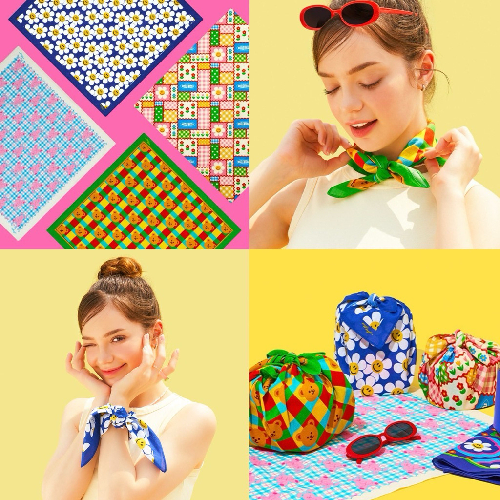 ส่งจากไทย ผ้าอเนกประสงค์ Handkerchief Wiggle Wiggle แท้  ผ้าเช็ดหน้า ผ้าโพก ผ้าพันคอ สีสัน สดใส น่ารัก 80033