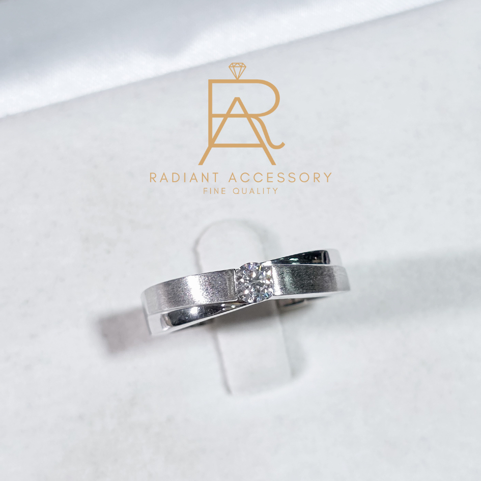 แหวนเงินแท้ ชุบทองคำขาว ฝังเพชร Moissanite 0.3 กะรัต พร้อมใบเซอร์ ทำลายผิว 2 ชั้น