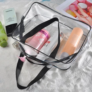 กระเป๋าแต่งหน้า PVC ใส ขนาดใหญ่ กันน้ำ 100% | กระเป๋าเก็บเครื่องสำอาง/ของใช้ในห้องน้ำ สำหรับผู้หญิง ฤดูร้อน 2025