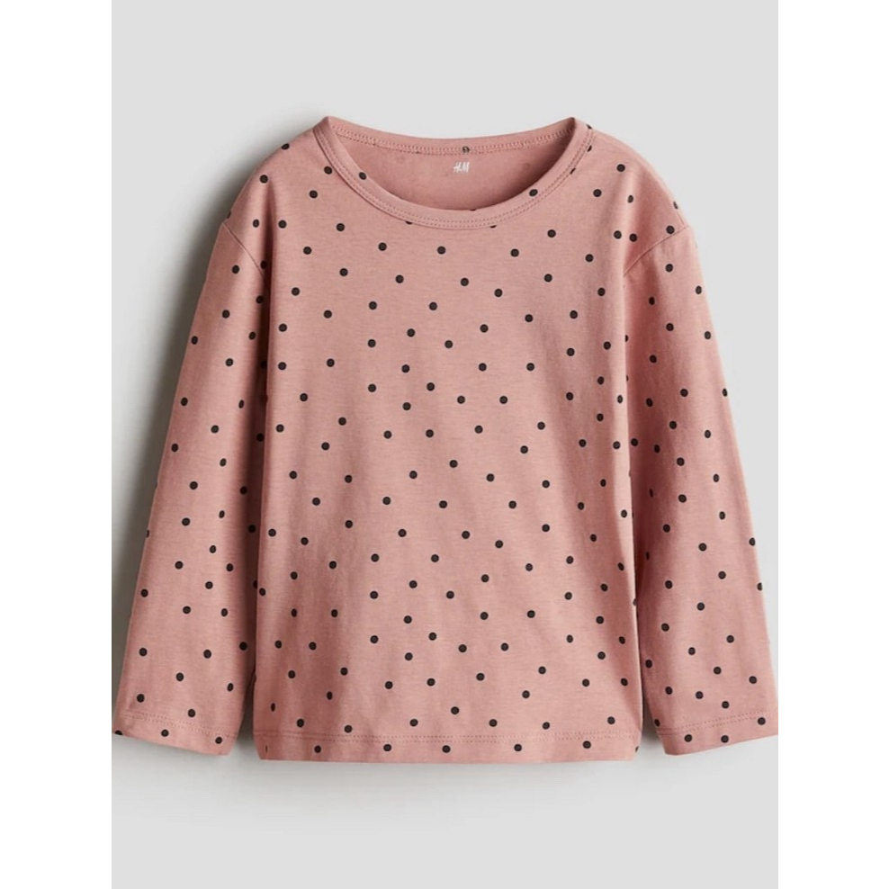 H&M เสื้อคอกลม แขนยาว ผ้าคอตตอล ลายจุด ครบไซด์ ของใหม่ แท้ พร้อมส่ง