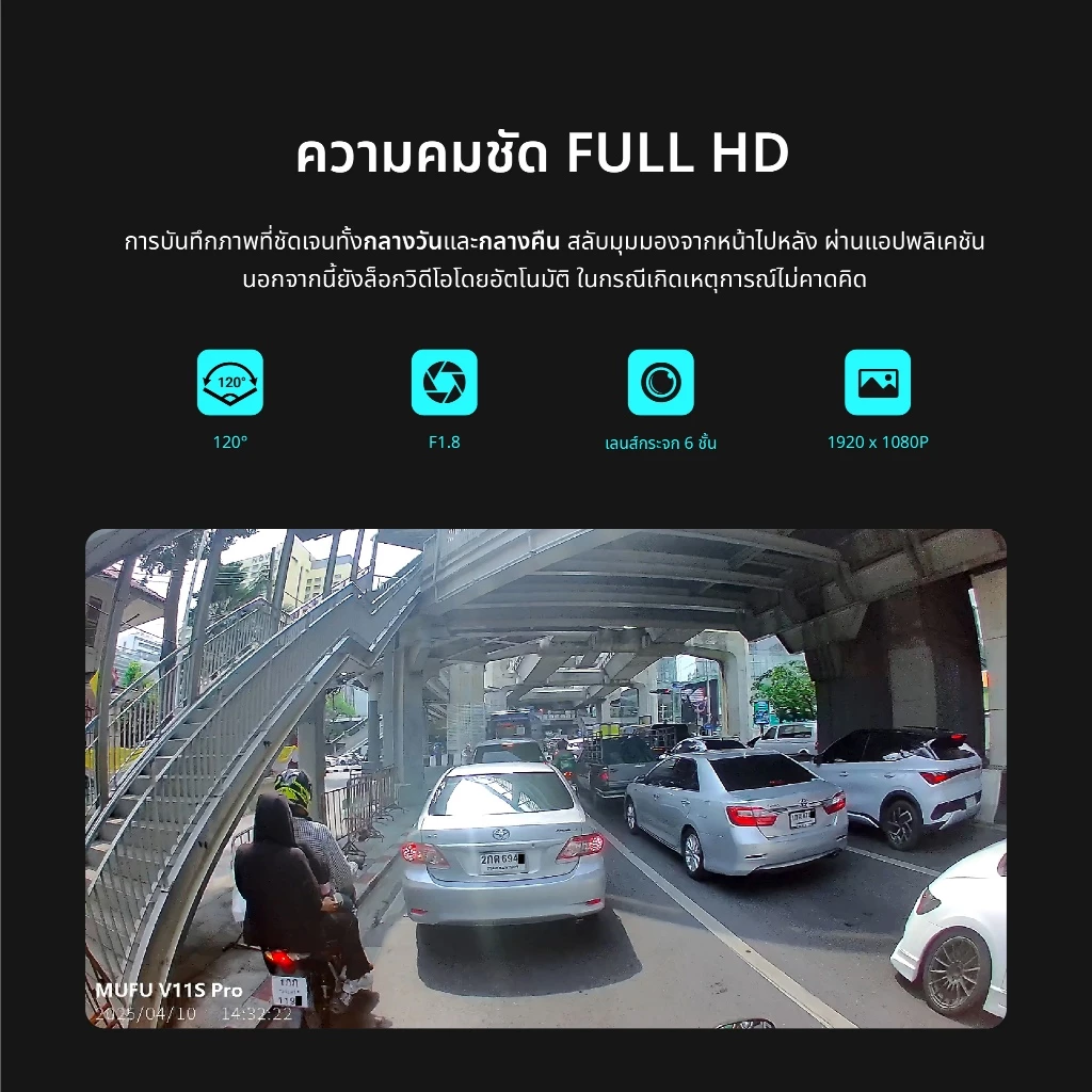 MUFU V11S PRO กล้องติดหมวกกันน็อก ใช้งานต่อเนื่อง15ชม  กล้องติดรถยนต์ กันน้ำ IP66 Wifi 1080P รับประกันสินค้า1ปี thumbnail 4