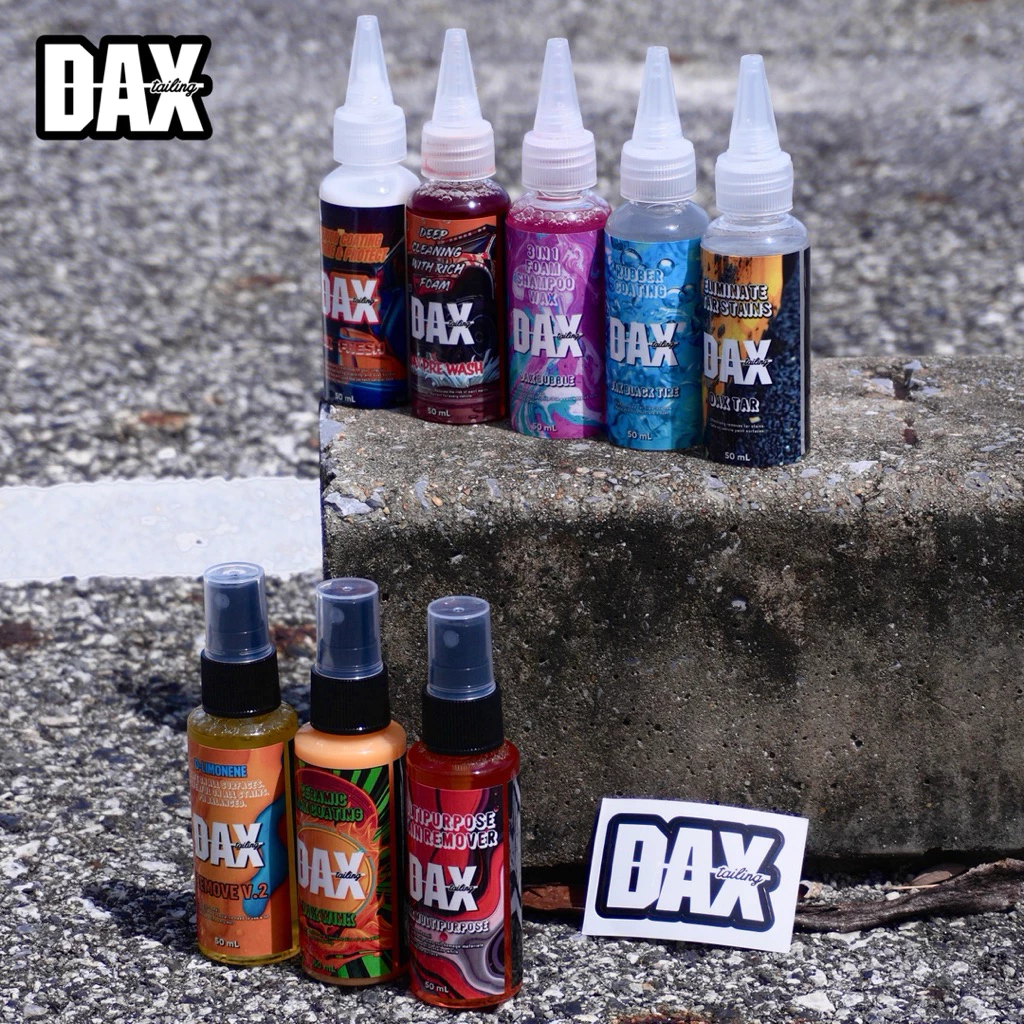 เซตทดลองน้ำยาล้างรถ DAX ครบเซต 8 ขวด ครบทุกขั้นตอนการล้างรถ ล้าง เคลือบ และขจัดคราบ (8 สูตร x 50 mL)