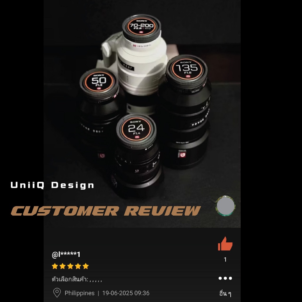 Sticker Lens Cap Sony GM สติกเกอร์แต่งฝาเลนส์ บอกระยะทางเลนส์ บอกค่าF แปะฝาหน้าหลังเลนส์ ฮูด - รูปที่ 4