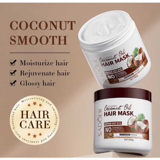 ครีมนวดผม น้ำมันมะพร้าว Sadoer Coconut Hair Mask500g. ครีมหมักผม ทรีทเมนต์ ครีมบำรุงผม เคราตินผมตรง