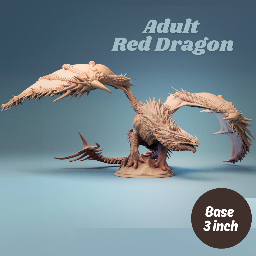 DND Dragon I Adult Red Dragon - Base 3 inch (งานเรซิ่นสีเทา)