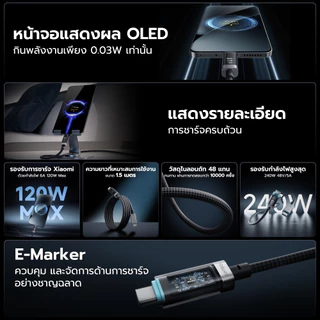 CUKTECH CTC615P / CTC620P 6A 240W สายชาร์จมีจอ USB-C to USB-C รองรับชาร์จเร็ว PD3.1 จอ OLED -24M
