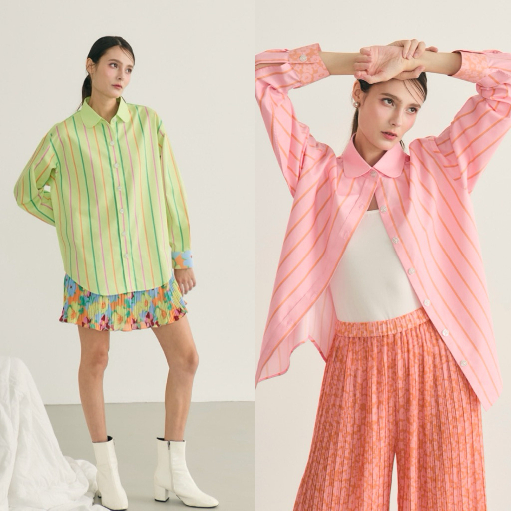 Aunchadabrand – Sunshine stripe shirt เสื้อเชิ้ตแขนยาวลายขวาง*สินค้าพร้อมส่งค่ะ*