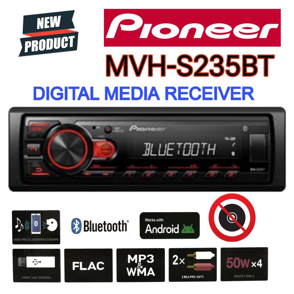 PIONEER MVH-S235BT ขนาด 1 ดิน ดิจิตอลมีเดีย แบรนคุณภาพ  สัญชาติ🇯🇵