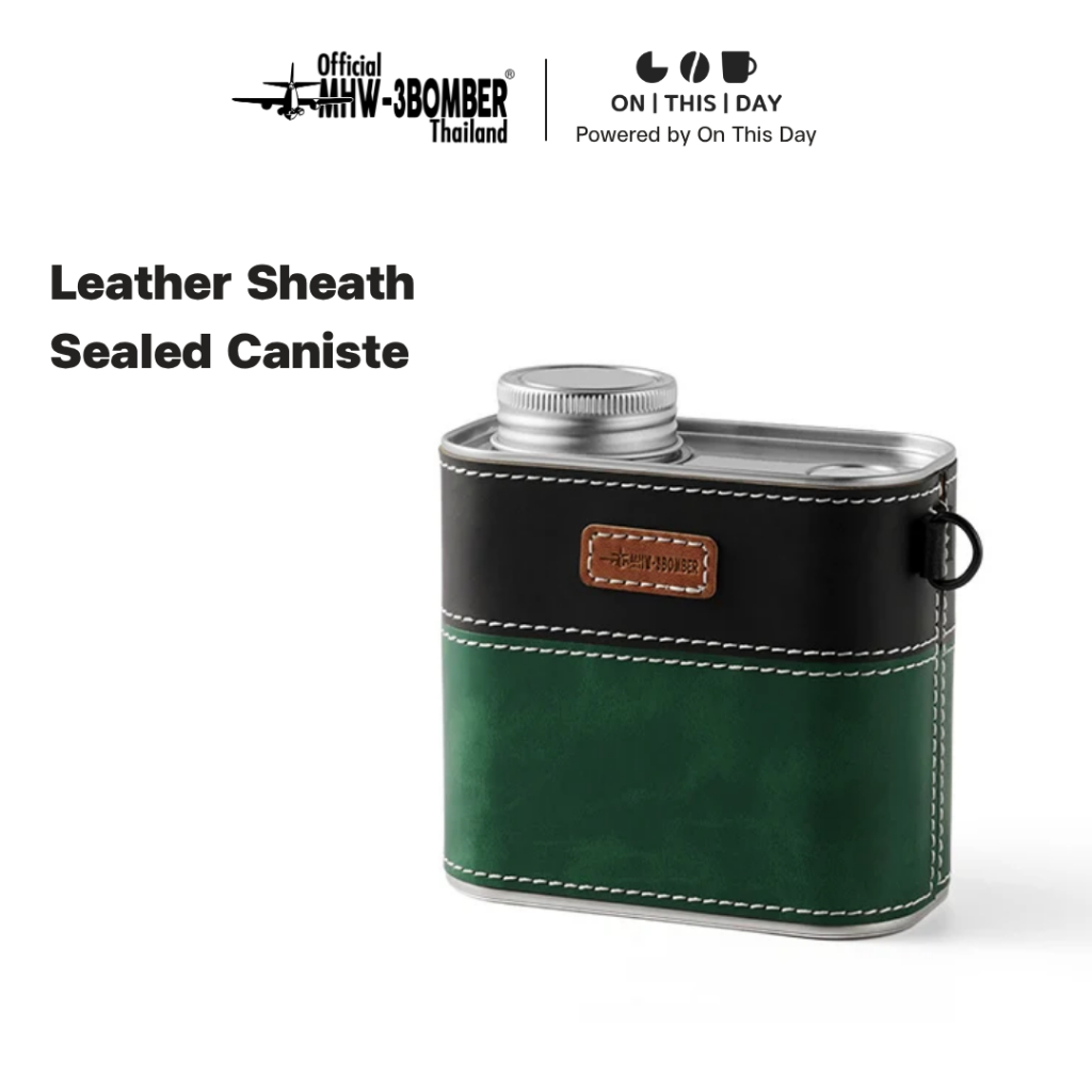 MHW-3BOMBER Leather Sheath Sealed Canister ขวดเก็บเมล็ดกาแฟ แบบมีวาล์ว ขนาด 600 ml