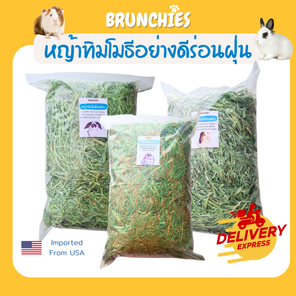 Brunchies หญ้าทิมโมธีอย่างดีร่อนฝุ่น (1kg) พรีเมียม ใหม่สุด เขียว หอม กินง่าย ดอกเยอะ ลับฟันดี