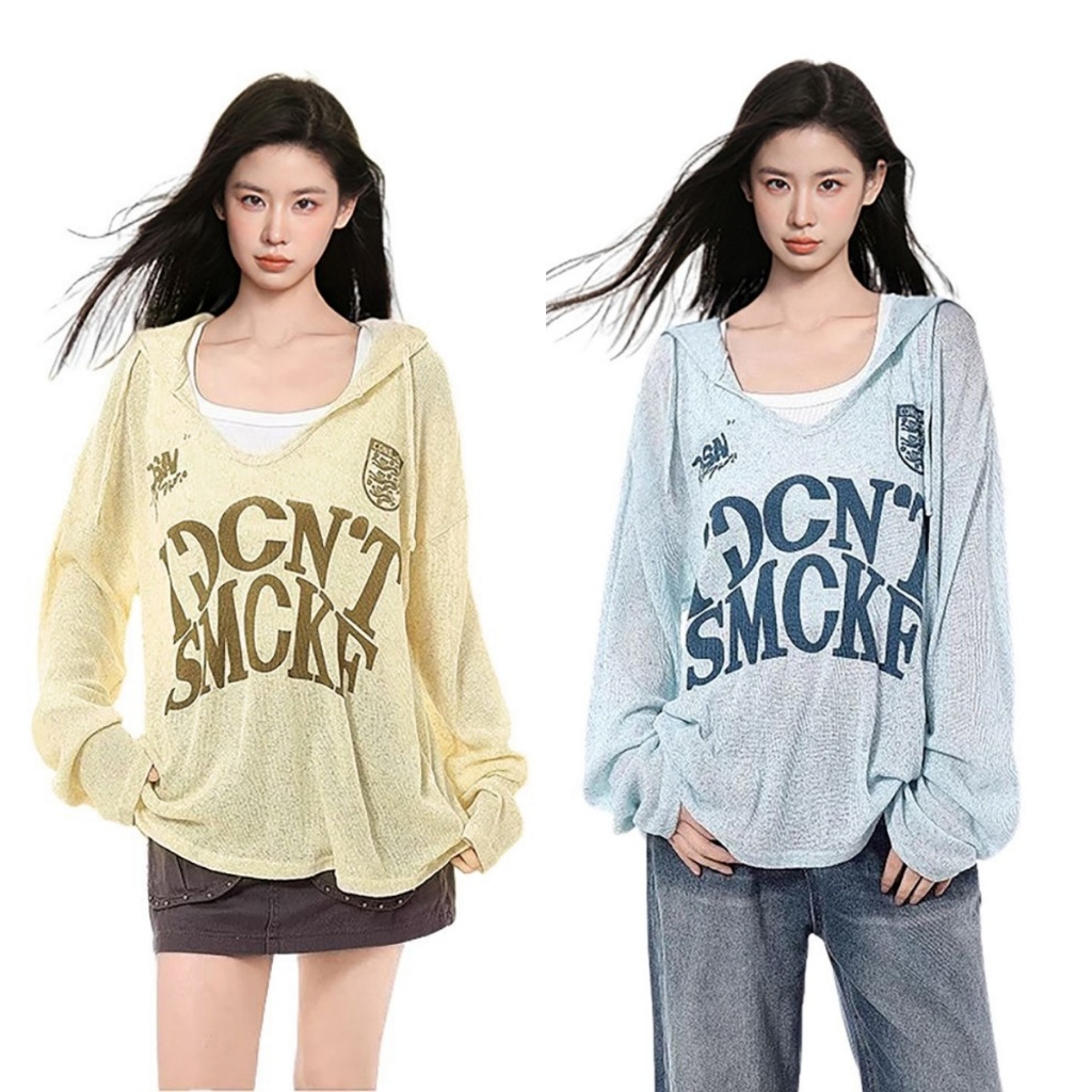 เสื้อกันเเดด เสื้อผู้หญิง ทรงหลวม สกรีนอักษร ออกแบบสวย#2375