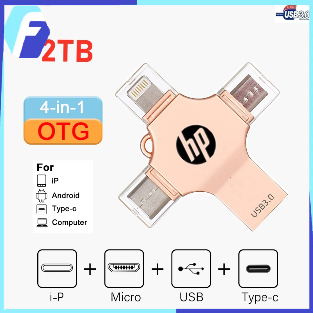 【COD】3.0 USB 4 in 1 2TB OTG แฟลชไดรฟ์ ความเร็วสูง 3.0 USB 4 in 1 2TB OTG กันน้ํา สําหรับโทรศัพท์ แท็บเล็ต แอนดรอยด์ PC