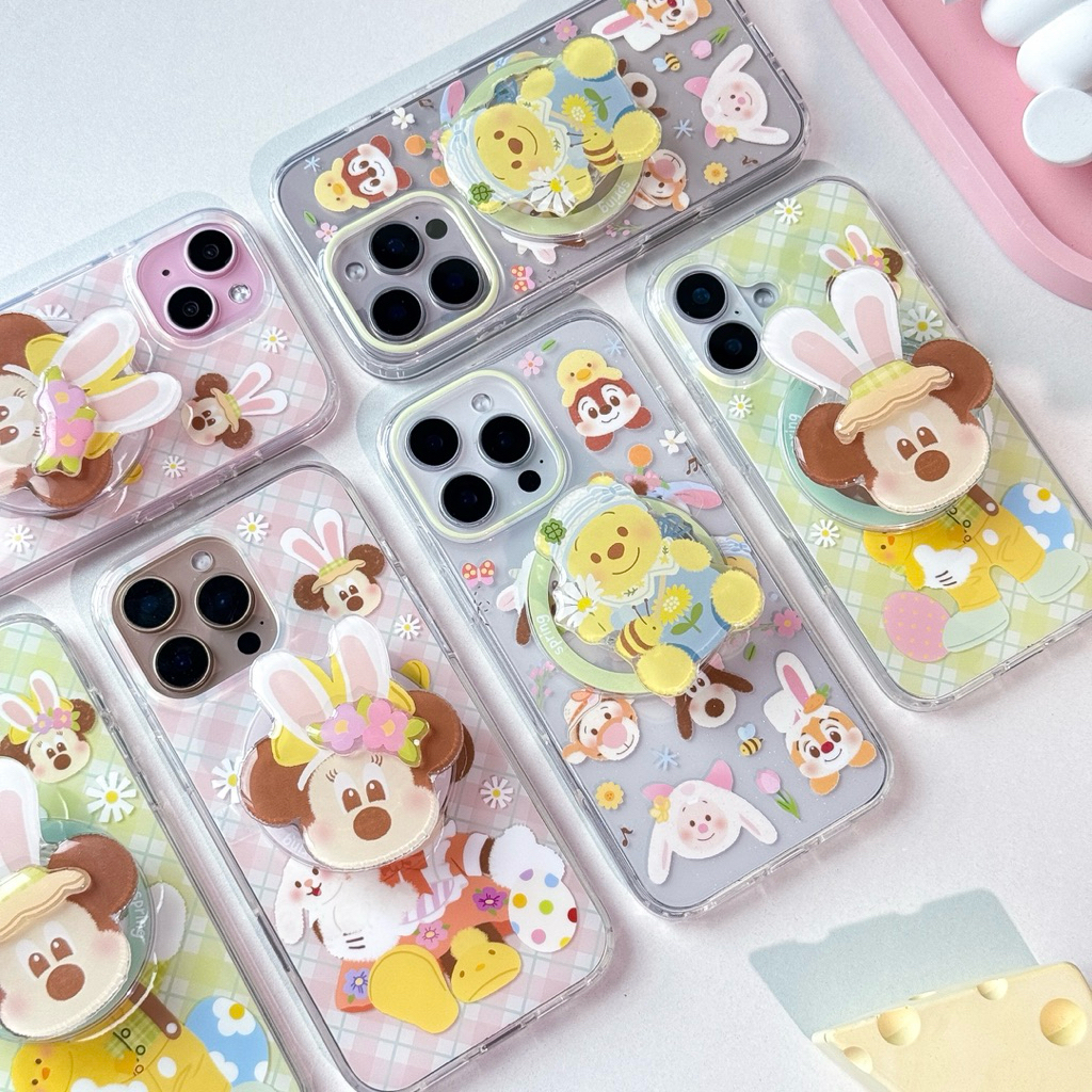 พร้อมส่ง🎀T3S193 Holder Mag🍯 เคสแม่เหล็กชาร์จไร้สายมิกกี้ มินนี่ [ได้ทั้งเซต]ไอริง Griptok เคสไอโฟน สำหรับ iPhone16Promax