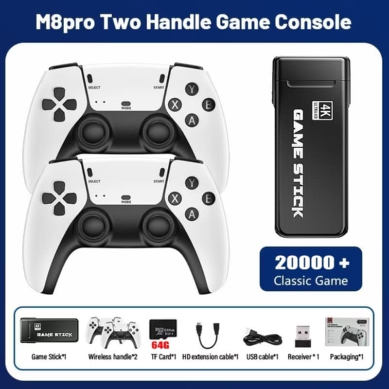 Hot M15 4K Pro Game Stick 64G 30000 + คอนโซลวิดีโอเกม 2.4G คอนโทรลเลอร์ไร้สายคู่ 4K Retro เกม TV Sti