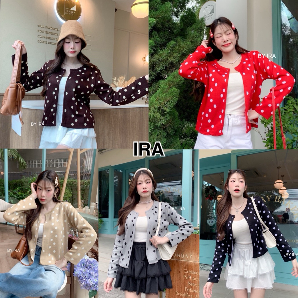BY IRA Cardigan dot พร้อมส่งค้า เสื้อคลุมไหมพรมลายจุด อกฟรีไซส์ ใส่คลุมเก๋ๆ ลายจุดกำลังฮิตเลยนะคะช่วงนี้ มาตำ!!
