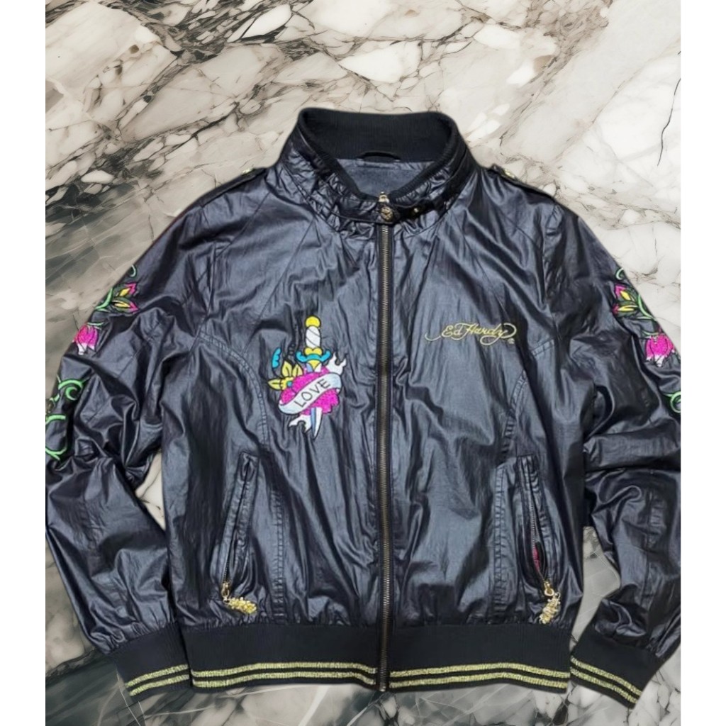 เสื้อกันหนาว Ed Hardy หนัง สภาพ 9/10