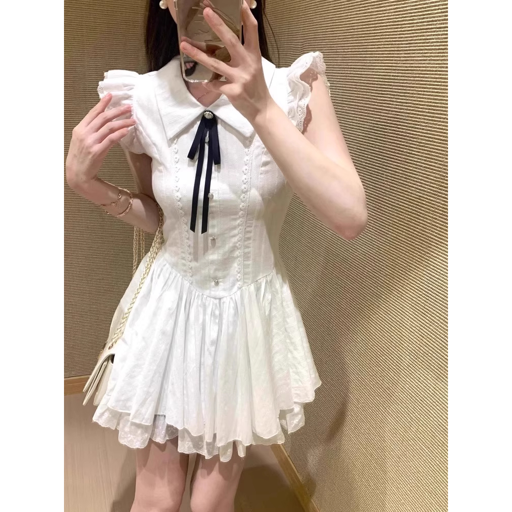【Karlyn】มินิเดรสคอปก ผูกโบว์ ทรงสวยเข้ารูป น่ารักมาก สาวเวียดนาม