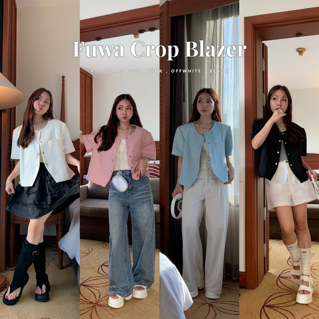 SOMEDRESS | Fuwa Crop Blazer เสื้อเบเซอร์ทรงครอป แขนสั้น ผ้าทวีต สไตล์เกาหลี