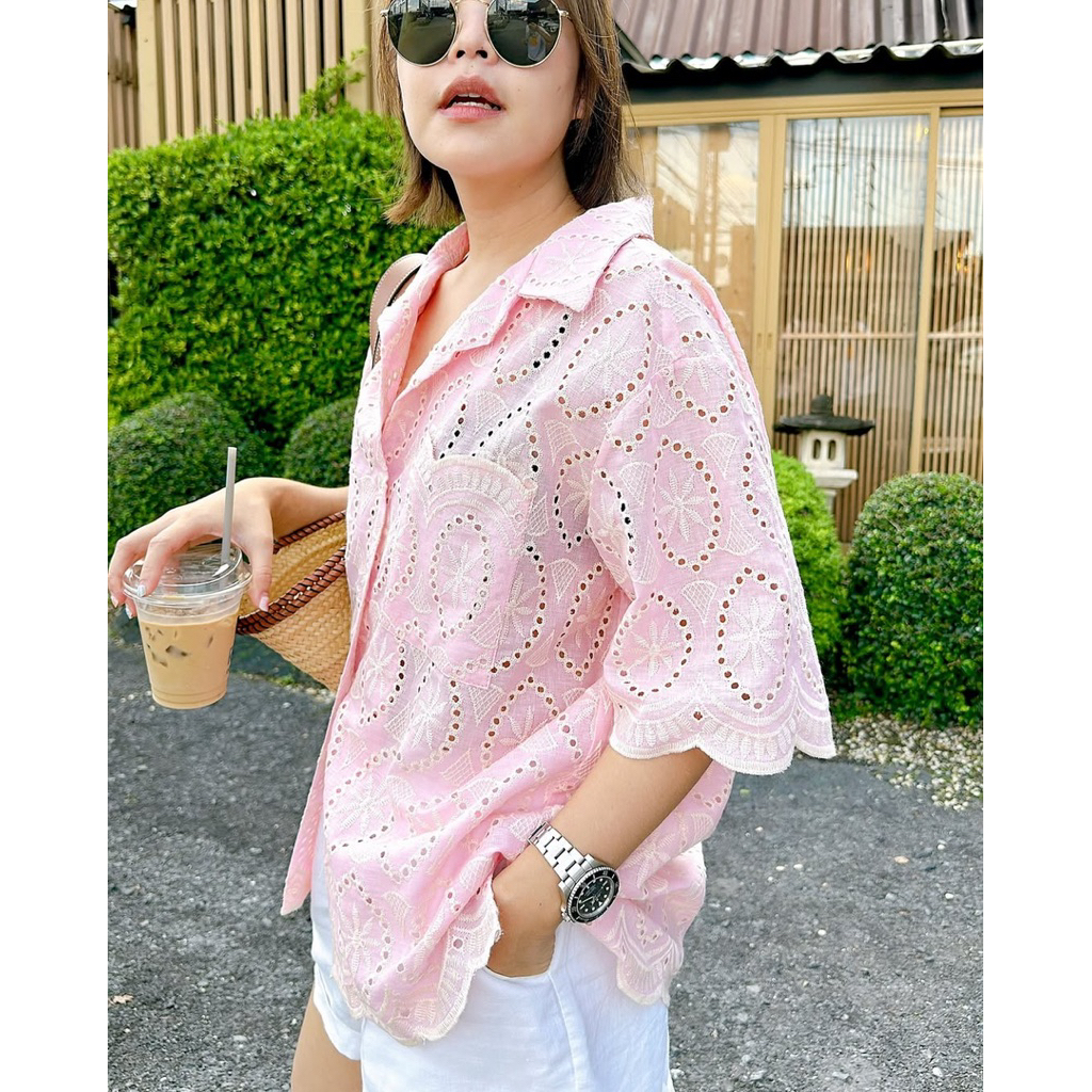 ✅พร้อมส่ง✅ เสื้อคอปกฮาวาย ฉลุลาย อก48” Amcorner